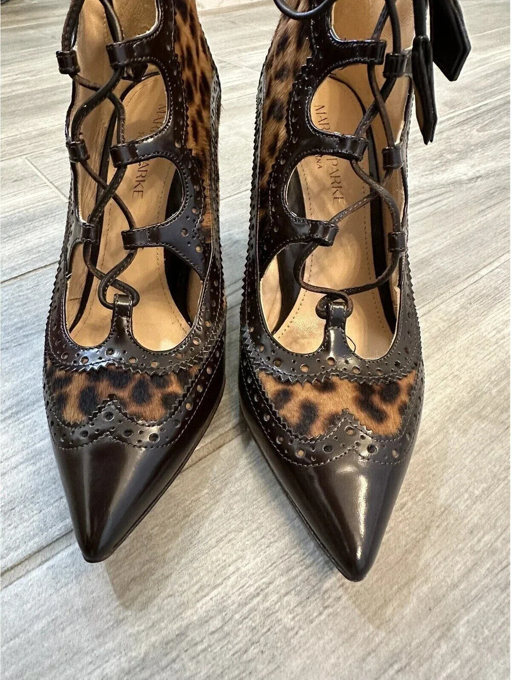 Marion Parke Animal Print Calf Hair Leather Miki Lace Up Pumps Size 5 Italy